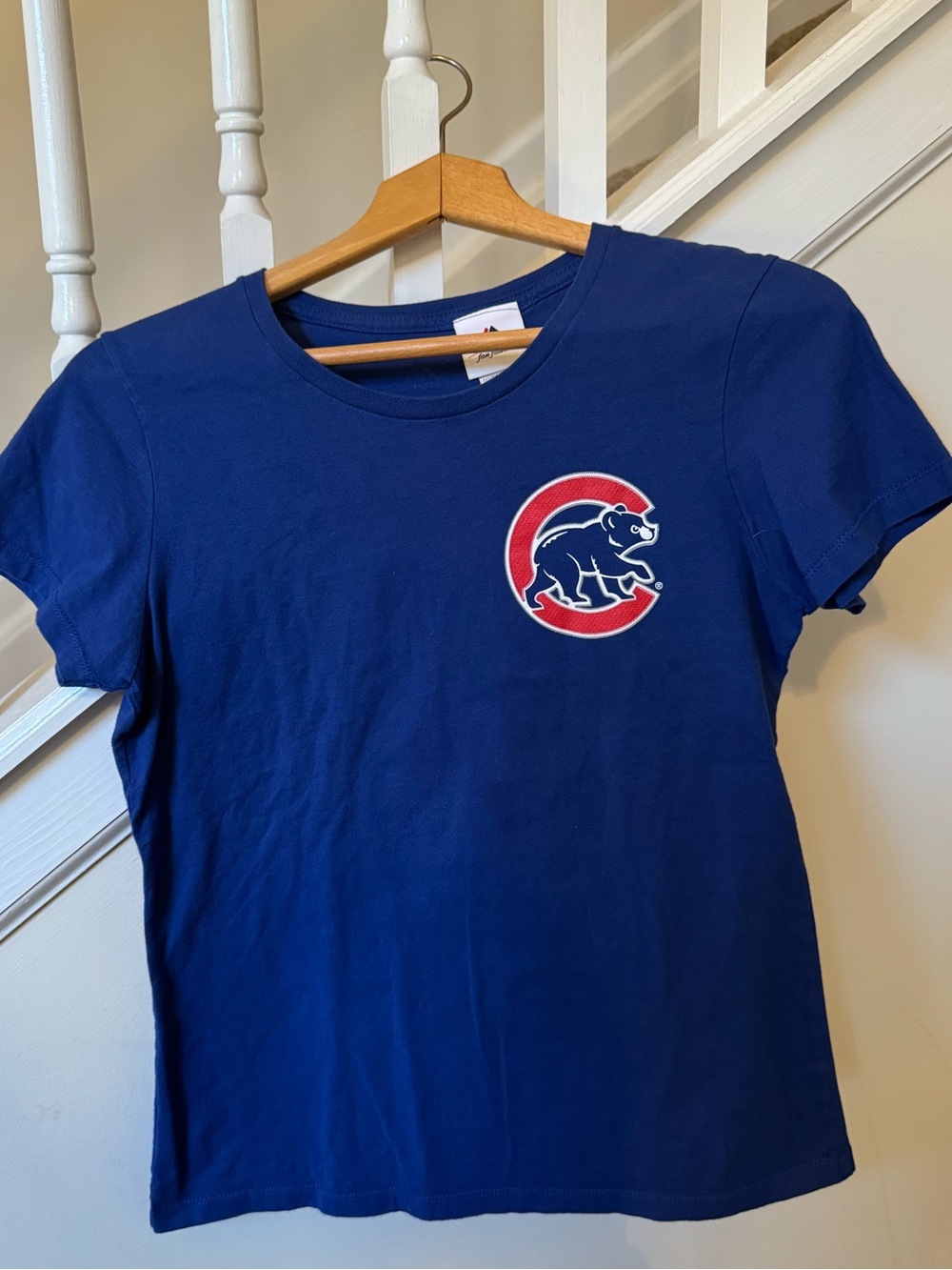 Majestic Blue Chicago Cubs Crewneck Tee with Red Logo